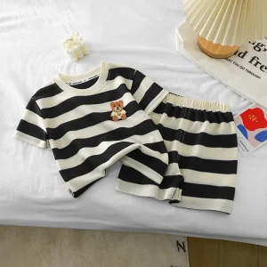 Vêtements pour enfants costume à manches courtes haut rayé + short 2 pièces T-shirt été bébé vêtements enfants vêtements garçons filles