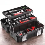 AIRAJ Boîte à outils pliante à trois couches Outils à 3 étages Étui rigide Valise domestique multifonctionnelle Boîte de pièces de rangement de garage Kit d&rsquo;outils