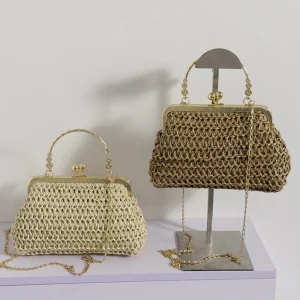 Chaîne tissé à la main sacs à main été femme pochette Simple Texture dîner fête à la main décontracté élégant Portable sac de soirée 2025
