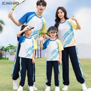 2025 combinaisons de sport assorties ensemble familial mère fille père fils vêtements maman papa enfants tenues Couple Parent enfants été