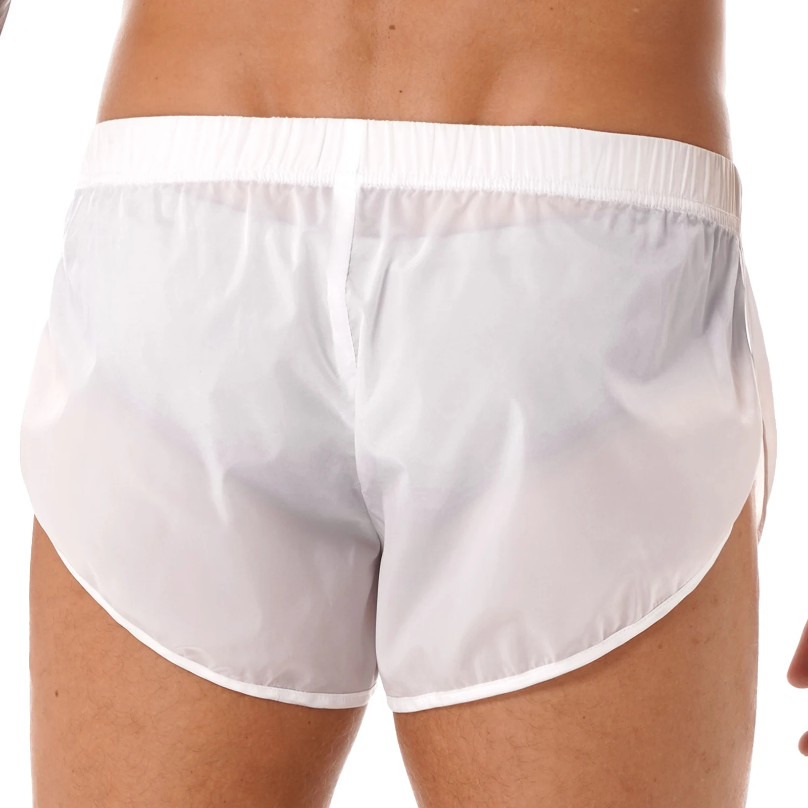 maillot de bain semi transparent pour homme, short fendu sur les côtés, ceinture élastique, boxer de bain, vêtements de plage