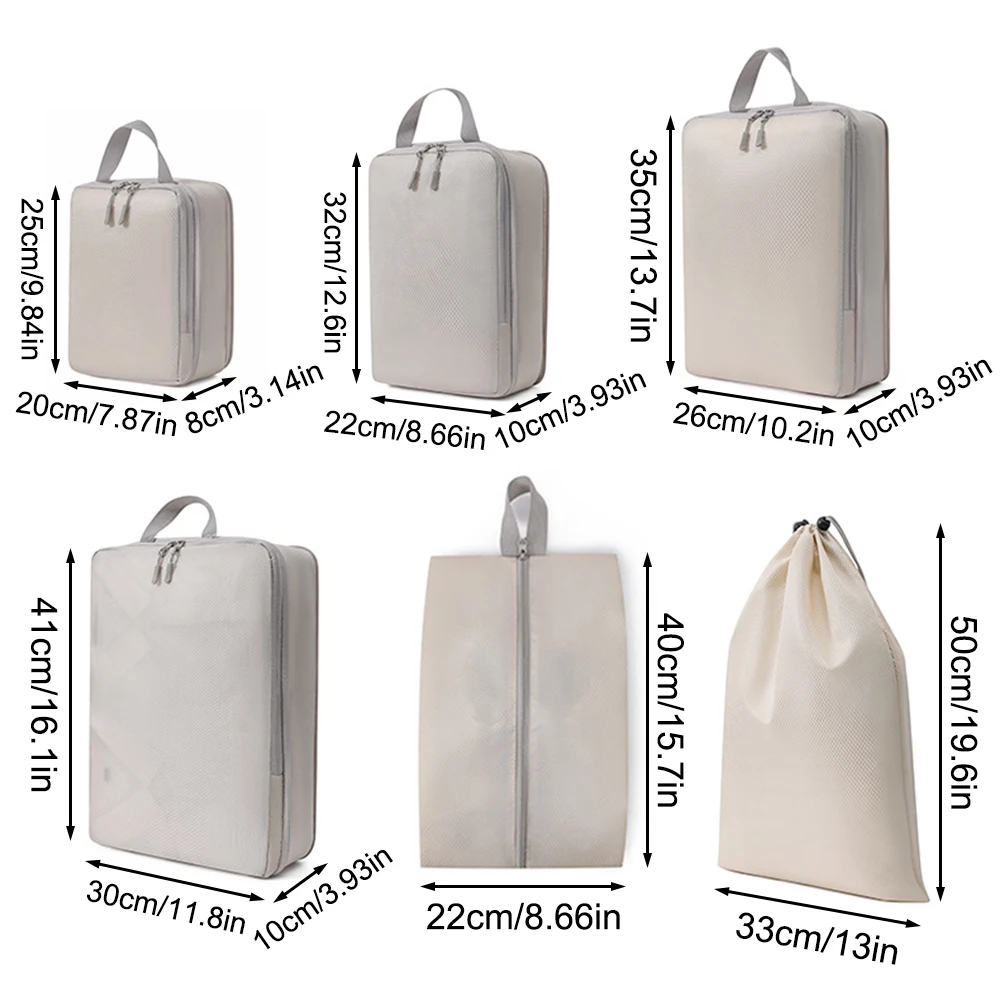 ensemble/6 pièces emballage compressible sac de rangement de voyage cubes valise étanche en nylon portable avec sac à main organisateur de bagages