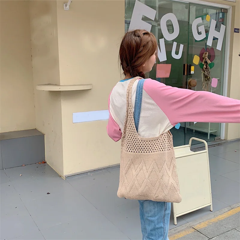 sacs à main tricotés de styliste pour femmes, fourre tout de grande capacité, sac de plage d'été, grands sacs à main décontractés, sacs à bandoulière tissés creux