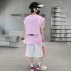 costume d'été pour enfants de 3 à 14 ans, t shirt sans manches + short en coton, ensemble de vêtements deux pièces, tenues de survêtement à la mode pour enfants