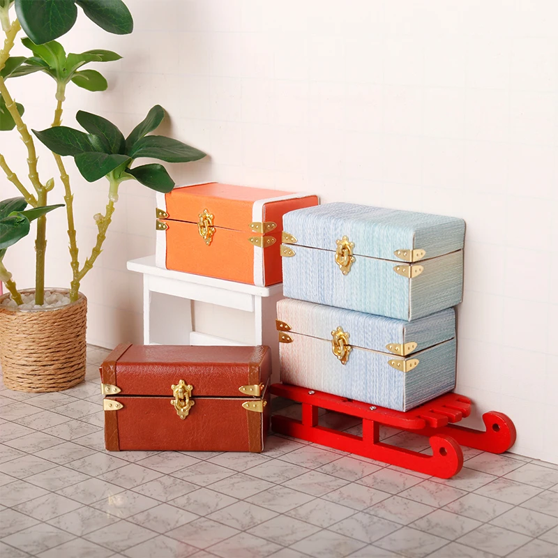 valise l'inventaire en cuir vintage, boîte à bagages, boîte de rangement, décor de modèle de maison, accessoires de maison de beurre de jouet, 1:12 courses