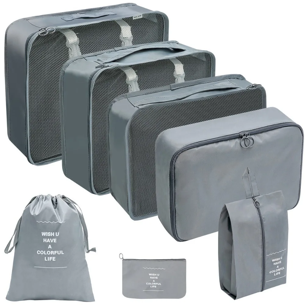 7 pièces/ensemble grande capacité organisateur de voyage sacs de rangement valise pliante étanche Cubes d’emballage ensemble étuis portables 7 pièces/ensemble grande capacité organisateur de voyage sacs de rangement valise pliante étanche Cubes d’emballage ensemble étuis portables
