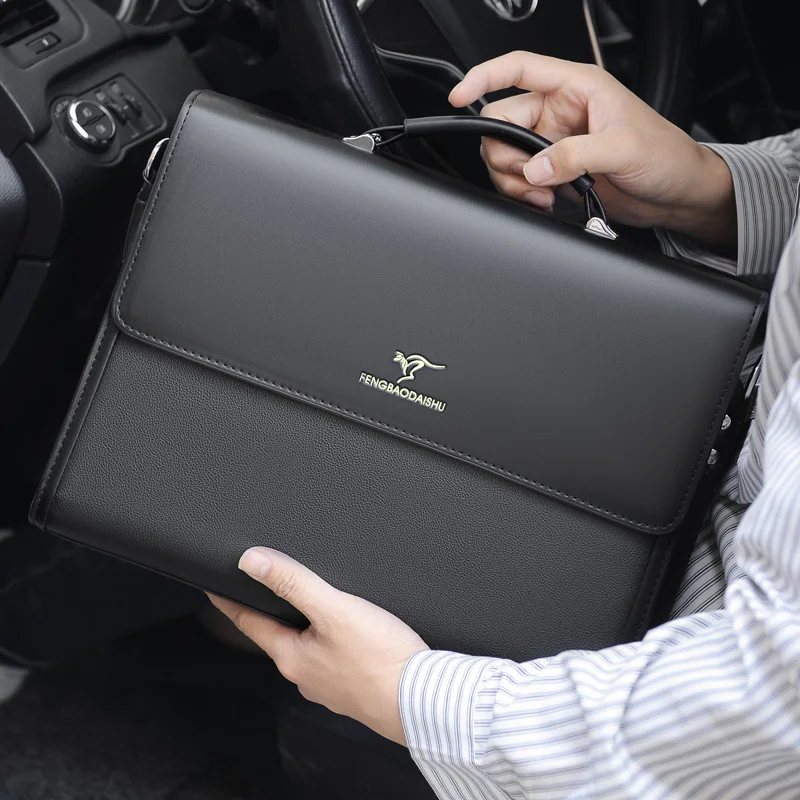 porte documents de luxe en cuir pour hommes, fourre tout de travail de styliste, sac à main noir, sac à bandoulière carré pour avocat a4