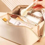 Sac à cosmétiques de voyage en cuir de grande capacité pour femme, trousse de maquillage portable, étanche, trousse de toilette multifonctionnelle, sac de rangement d&rsquo;évaluation