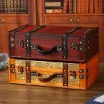 Valise Vintage légère, boîte de rangement en bois avec poignée, coffre à bijoux au trésor de Style européen, mallette de rangement pour voyage à domicile