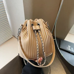 Sac à bandoulière en cuir PU pour femmes, Design de marque, sac seau à rayures plissées, Mini petit sac à bandoulière Simple pour dames