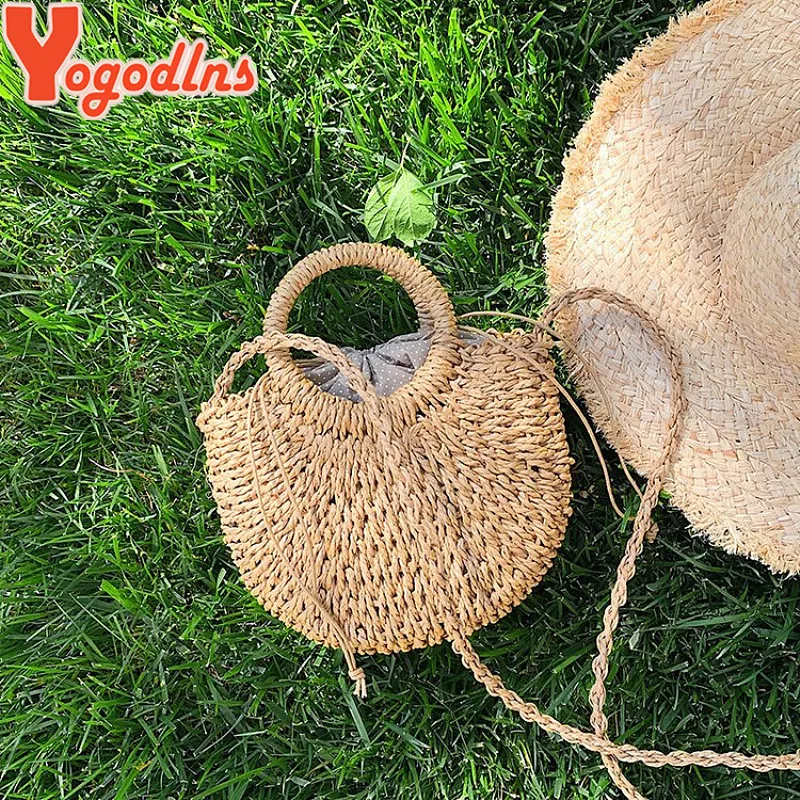 yogodlns fait à la main demi rond rotin tissé sac de paille été femmes messager sacs à bandoulière filles petit sac à main de plage nouveau