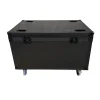 grand flight case personnalisé tout noir, équipement de scène, boîte en alliage d'aluminium, fil d'air, coffre antichoc avec roues