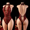 XL-4XL grande taille femmes vêtements exotiques profond V entrejambe nuisette creux licou body 1 Pce dentelle Sexy Lingerie pyjamas érotiques