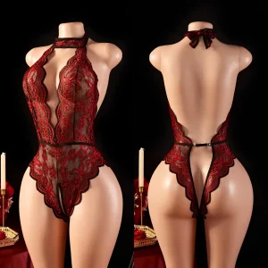 XL-4XL grande taille femmes vêtements exotiques profond V entrejambe nuisette creux licou body 1 Pce dentelle Sexy Lingerie pyjamas érotiques