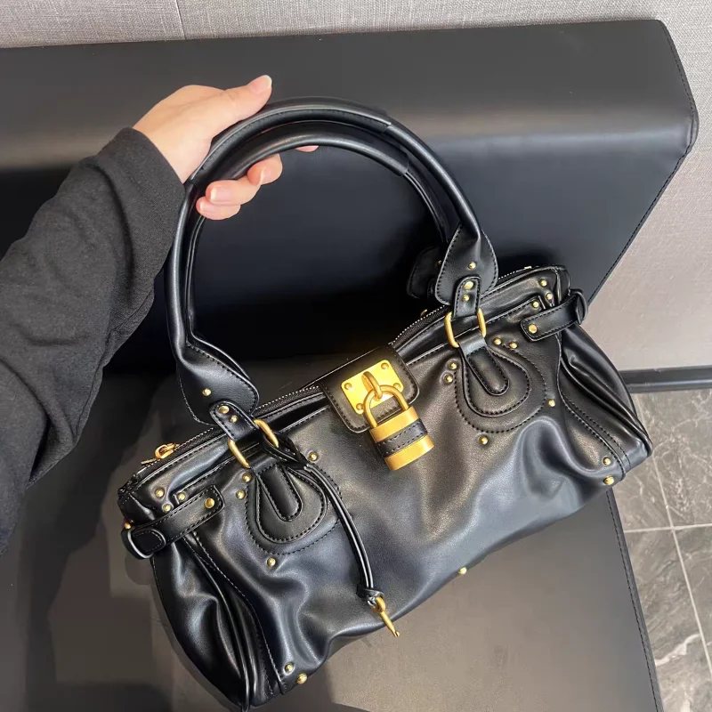 sac fourre tout à cadenas de luxe, sac à bandoulière classique de grande capacité, sac à main de styliste à double poignée, porte documents horizontal en cuir souple