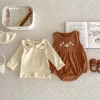 costume pour bébé, barboteuse sans manches + chemise à manches longues, body en velours côtelé brodé en cœur pour bébé fille de 1 à 3 ans
