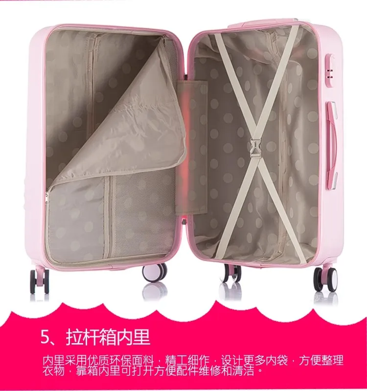 20 24 pouces kitty chat valise boîtier de chariot mignon frais étudiant ultra léger valise roue universelle dessiné à la main boîte de voyage