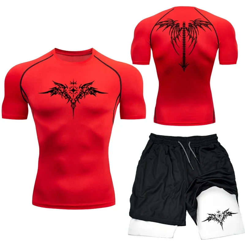nouveau mma boxe compression ensemble vêtements de sport pour hommes séchage rapide shorts de sport t shirt course entraînement serré sport rashguard costume