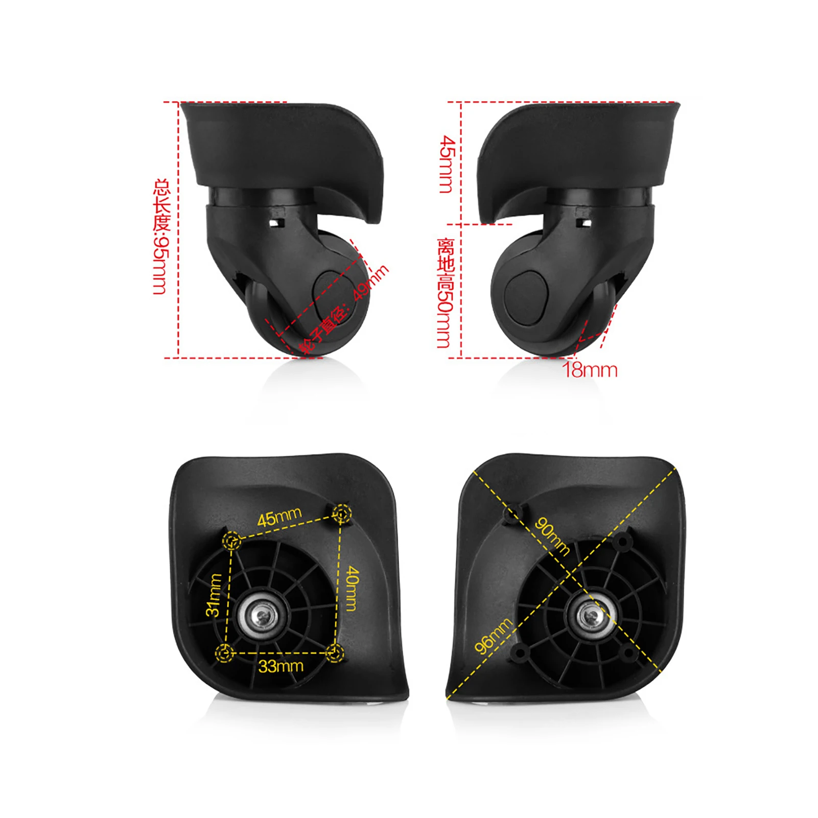 2 pièces valise pivotante bagages roues de remplacement pour étui de voyage roue pivotante roue pivotante bagages valise roues valise roue