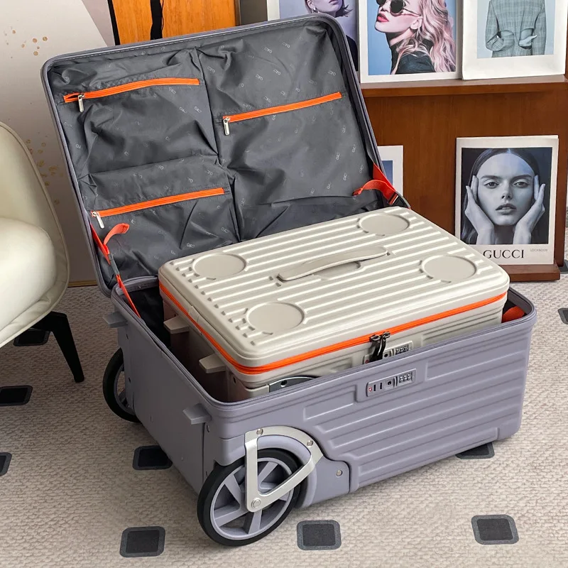nouveau compartiment à bagages à ouverture latérale de 24 pouces avec roues surdimensionnées et valise d'embarquement de 20 pouces, valise de voyage de grande capacité