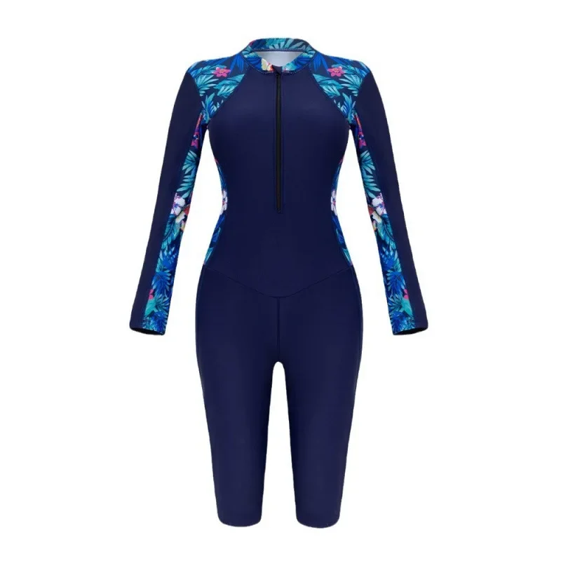 combinaison de surf une pièce à manches longues pour femmes, combinaison de plongée conservatrice de grande taille, pieds plats, cinq pièces, costume de natation