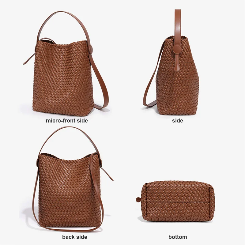 sac seau tissé pour femmes, sac à bandoulière tendance en cuir pu vegan, sac à main minimaliste en tricot pour les déplacements
