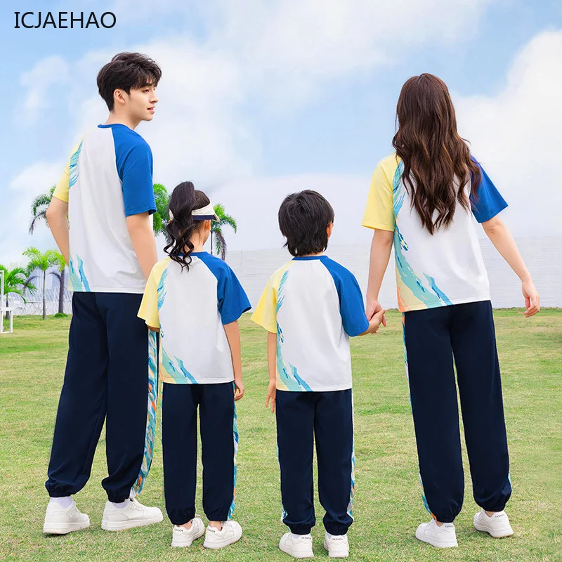 2025 combinaisons de sport assorties ensemble familial mère fille père fils vêtements maman papa enfants tenues couple parent enfants été