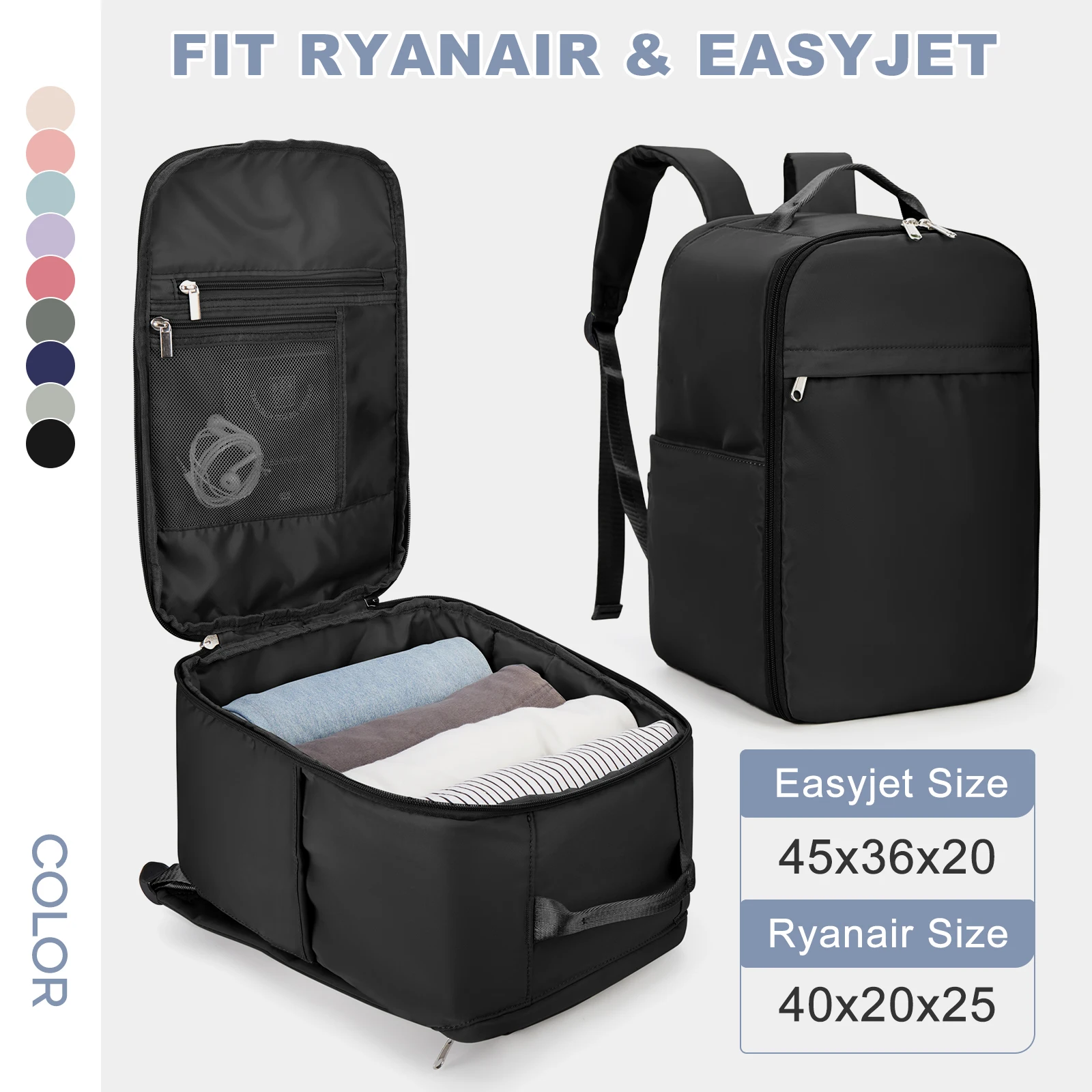 Ryanair-Sac à dos pour ordinateur portable, bagage à main, sac de voyage, 40x20x25, 45x36x20, Easyjet Cabin, femmes et hommes Ryanair-Sac à dos pour ordinateur portable, bagage à main, sac de voyage, 40x20x25, 45x36x20, Easyjet Cabin, femmes et hommes