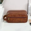 sac de lavage en cuir pour hommes, sac de voyage, voyages d'affaires, sac à cosmétiques portable, grande capacité, conception multi poches, sac de lavage en cuir
