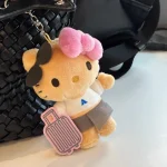 Sanrio valise en cuir noir Hello Kitty mignon en peluche pendentif Kawaii KT chat poupée sac à dos accessoires porte-clés cadeau de vacances
