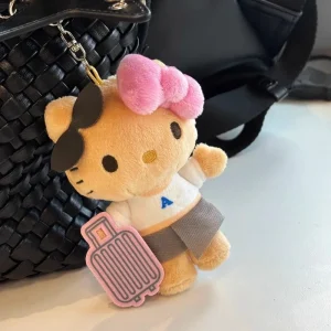 Sanrio valise en cuir noir Hello Kitty mignon en peluche pendentif Kawaii KT chat poupée sac à dos accessoires porte-clés cadeau de vacances