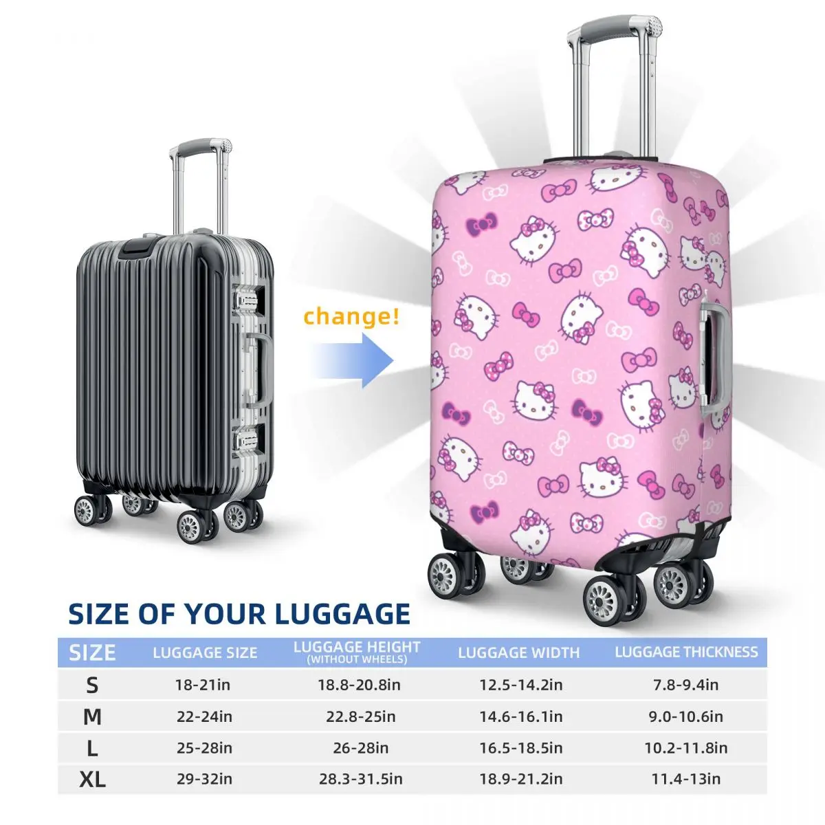 housse de bagage personnalisée sanrio hello kitty, housse de protection élastique pour valise de voyage, costume pour 18 32 pouces