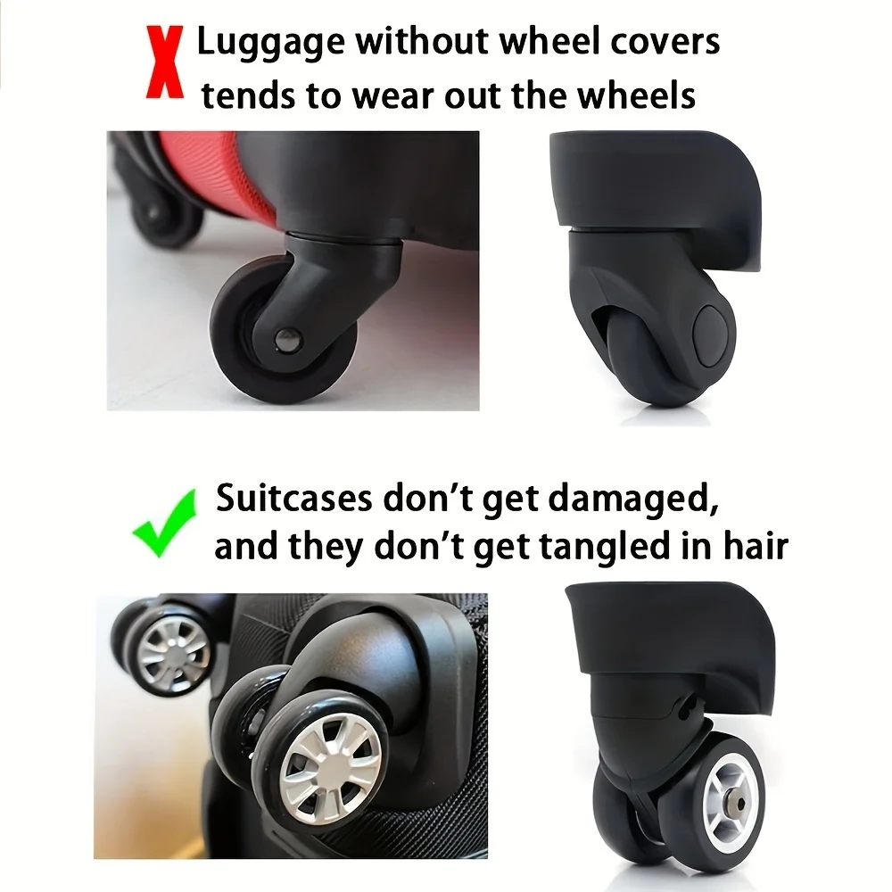 8 pièces/ensemble couvercle de protection de roues de valise, couvercle de rouleau de bagages en caoutchouc silencieux roulettes de boîte de chariot couverture roulette de bagages de voyage