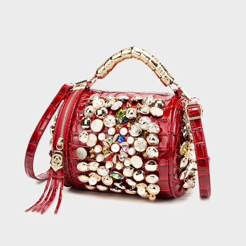 sac à main de luxe de styliste pour femme, sacoche à bandoulière, seau argenté, oreiller perlé, fait à la main, décontracté