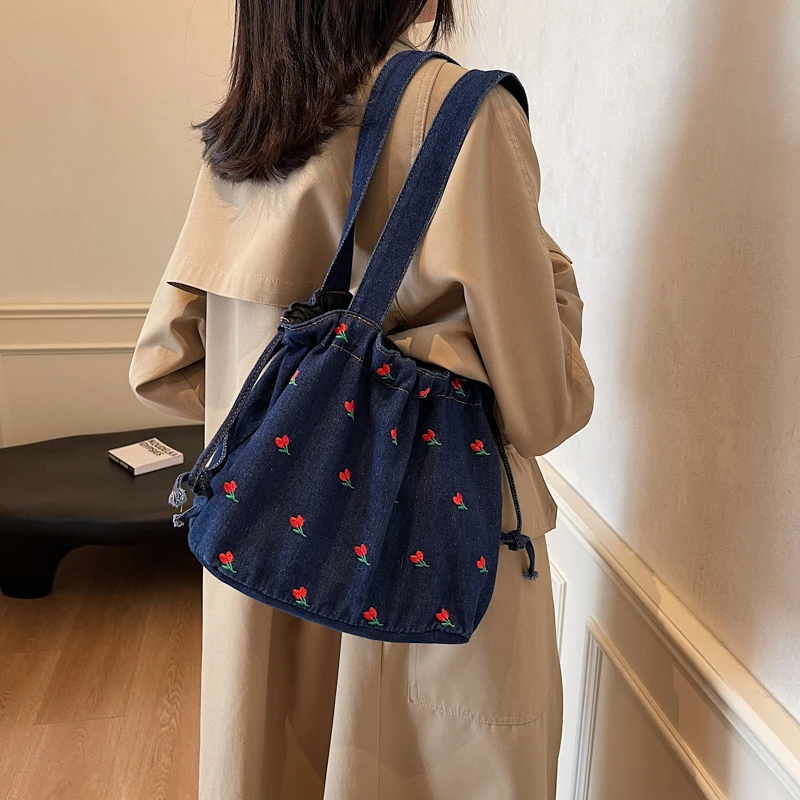 sac à main en denim de grande capacité, sac à bandoulière de styliste de mode pour voyage shopping, sacs sous les bras de haute qualité et durable