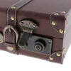 valise en cuir en bois vintage de style antique, boîte de rangement de voyage avec serrure avec sangle, boîte à bijoux