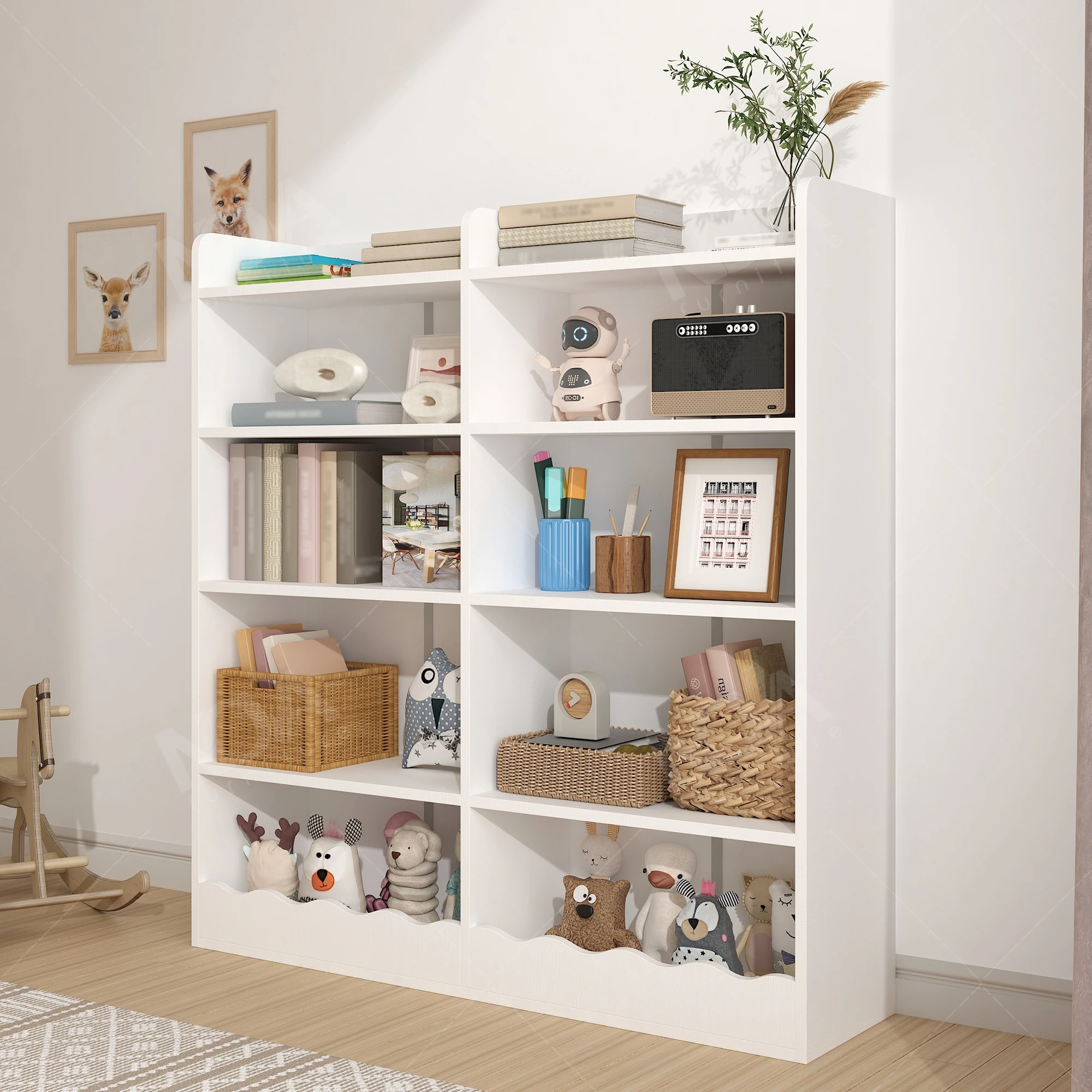 bibliothèque blanche à 5 niveaux pour enfants en bas âge, armoire de rangement moderne pour jouets d'enfants, meubles de garderie, bibliothèque de lecture, en stock aux états unis