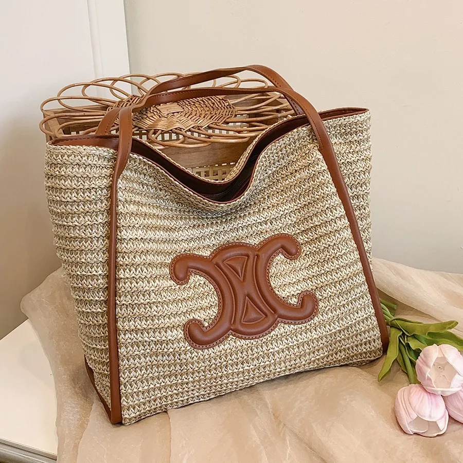 sac fourre tout en paille tissé à la main, sac à bandoulière en rotin boho avec ajouré, sac de plage spacieux, sac à bandoulière artistique fait à la main pour femmes