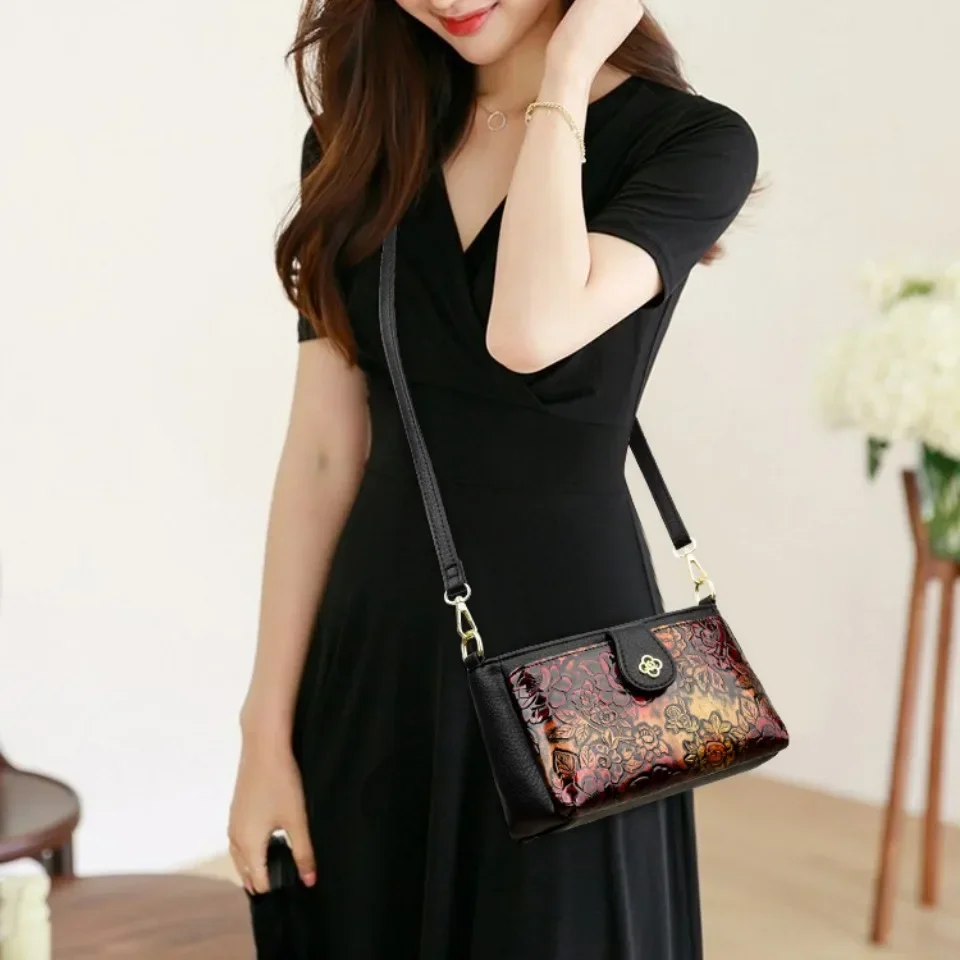 sac à main en cuir de haute qualité, sac à bandoulière de luxe de styliste rétro style ethnique à motifs floraux, poche croisée diagonale à la mode