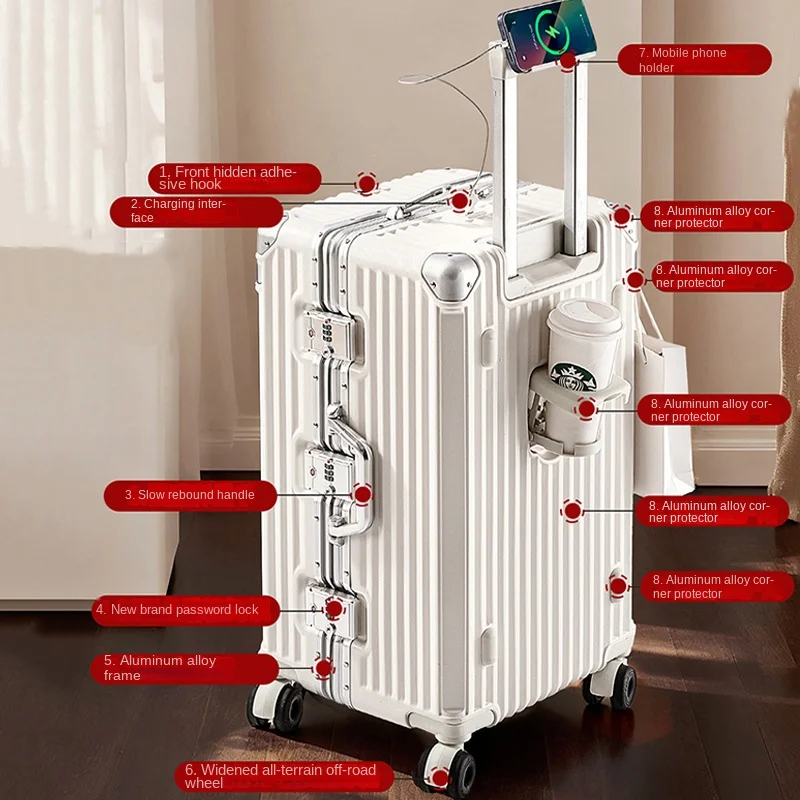 bagage de voyage grande capacité valise trolley à cadre en aluminium renforcé de 28 pouces valise à main de 20 pouces avec roues silencieuses