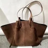 Sac à main de luxe en daim/cuir véritable pour femmes, sac à bandoulière de grande capacité, sac de rangement en forme d&rsquo;aile, sac de shopping à la mode