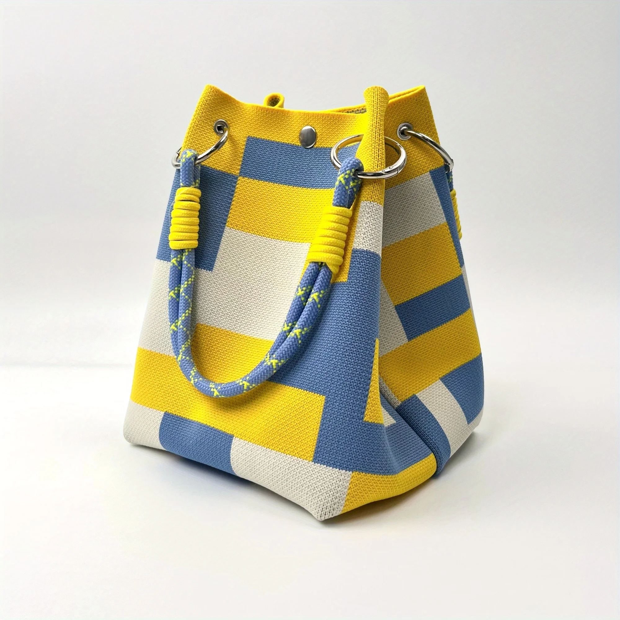 [bac à main vintage] sac à main vintage en tricot floral | 2025 nouveau fourre tout rétro de couleurs mélangées avec fermeture à fermoir sécurisée, polyester durable