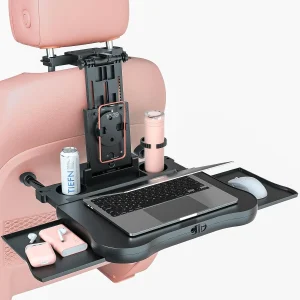 Bureau extensible pour siège arrière de voiture pour ordinateur portable et salle à manger, avec coussinet antidérapant et support pour appareil. Parfait pour le travail/alimentation