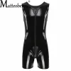 s 7xl hommes brillant en cuir pu fermeture éclair bidirectionnelle entrejambe ouvert body sans manches look mouillé pvc mince barboteuses sexy serré cosplay palysuits