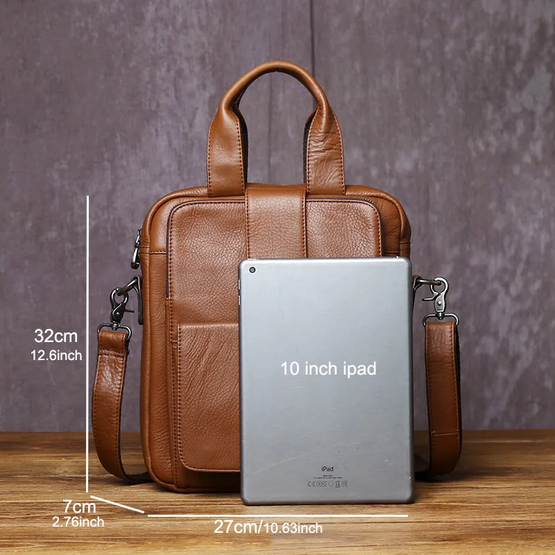 sac à main en cuir véritable pour hommes, style vertical, sac à bandoulière à la mode, couche supérieure en peau de vache, porte documents à fermeture éclair fait à la main