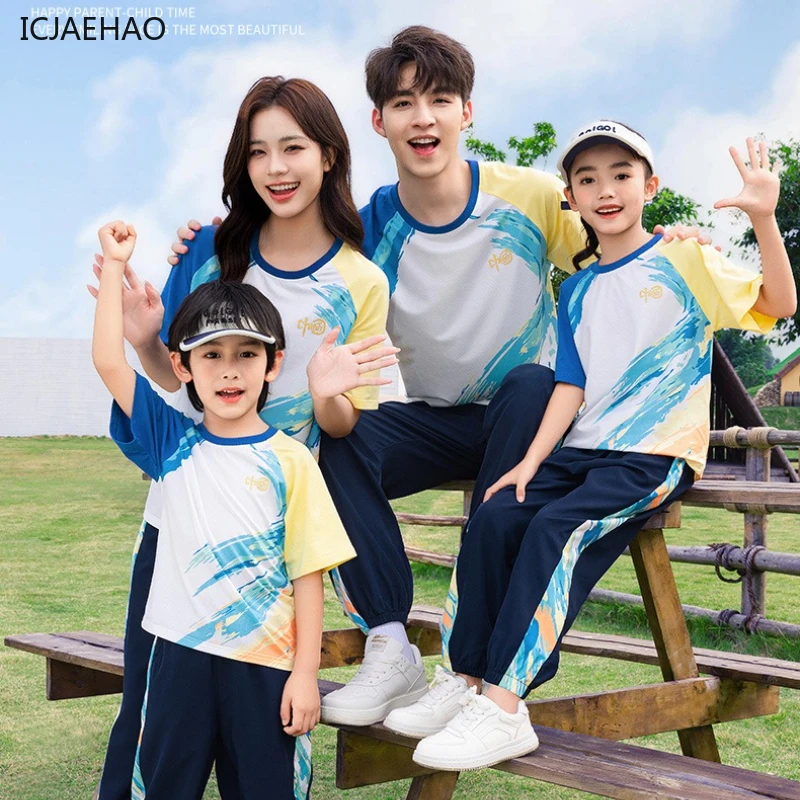 2025 combinaisons de sport assorties ensemble familial mère fille père fils vêtements maman papa enfants tenues couple parent enfants été