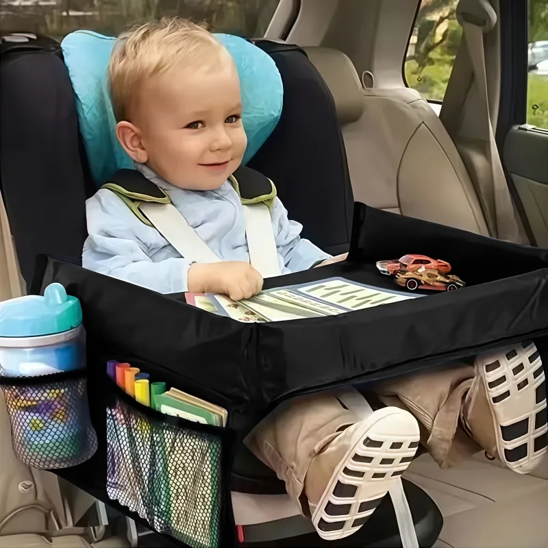 Plateau de voyage pliable et extensible pour siège de voiture, avec plusieurs poches de rangement, design léger et mural pour avion et voiture Plateau de voyage pliable et extensible pour siège de voiture, avec plusieurs poches de rangement, design léger et mural pour avion et voiture