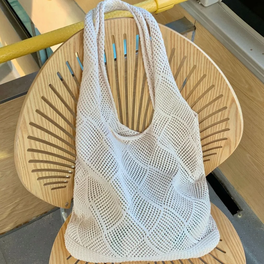 sac de plage fourre tout pour femmes, sac à main d'été décontracté en crochet, sac à bandoulière en tricot creux, sac de shopping