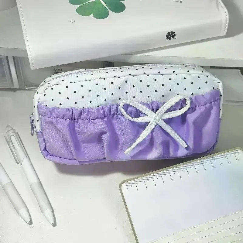 trousse à crayons multicouche avec nœud mignon de dessin animé, boîte de papeterie de grande capacité, sac de rangement de papeterie, cadeau pour enfants