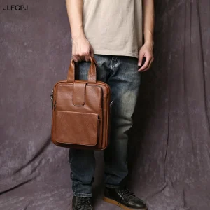 Sac à main en cuir véritable pour hommes, Style Vertical, sac à bandoulière à la mode, couche supérieure en peau de vache, porte-documents à fermeture éclair fait à la main Sac à main en cuir véritable pour hommes, Style Vertical, sac à bandoulière à la mode, couche supérieure en peau de vache, porte-documents à fermeture éclair fait à la main